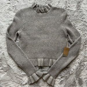 Forever 21 NWT Women’s Mockneck Pullover Sweater with Ruffle Details Gray Medium